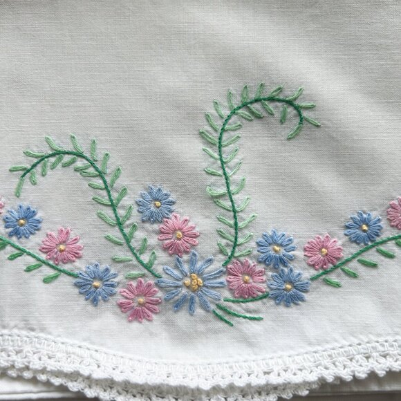 Crochet Pillow Case Embroidered Pillow Case Vintage Pillow Case Cottage Decor - Picture 4 of 6